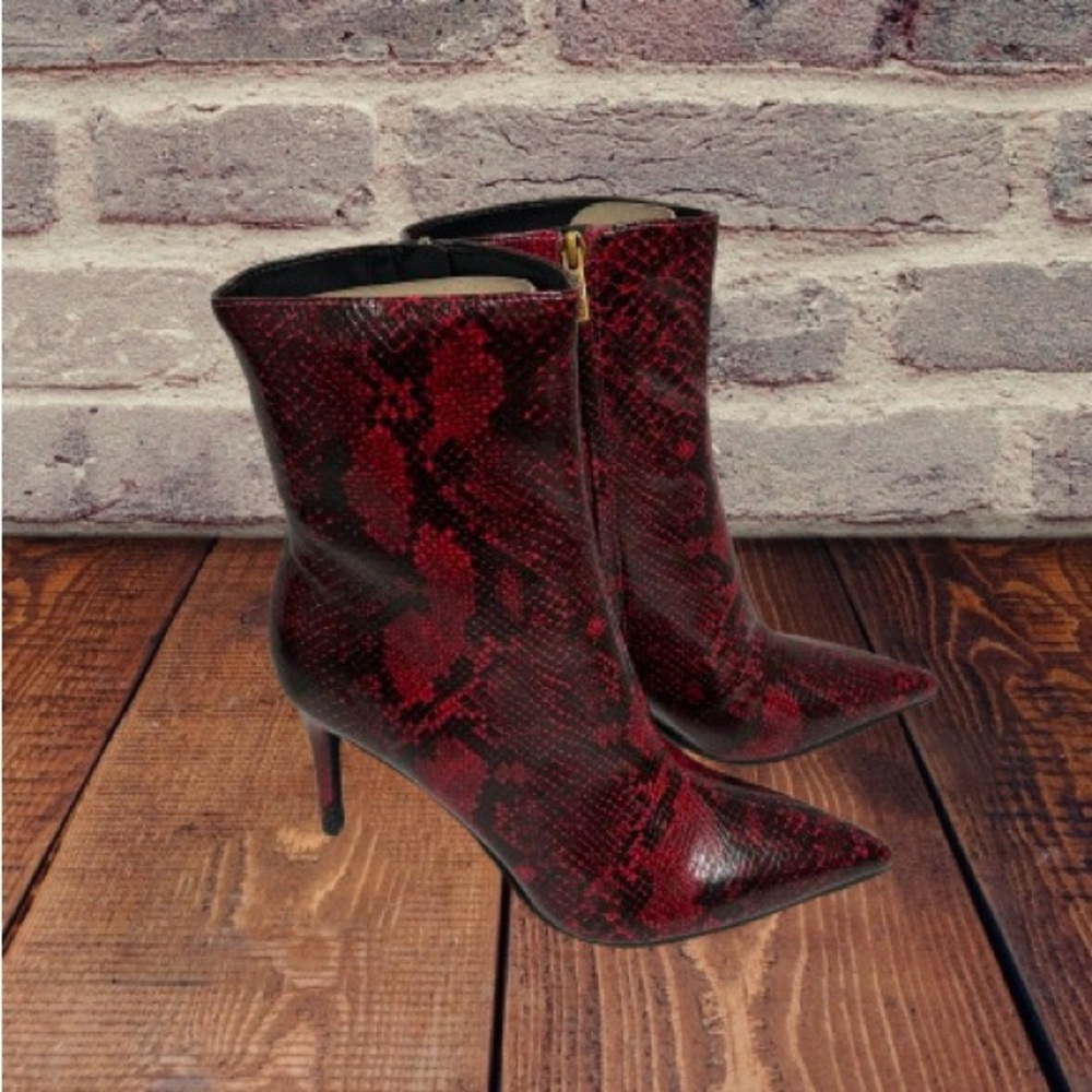 Guess Women’s Richery Stiletto Heel Ankle Dress Booties Red Snake 10M - Picture 4 of 16